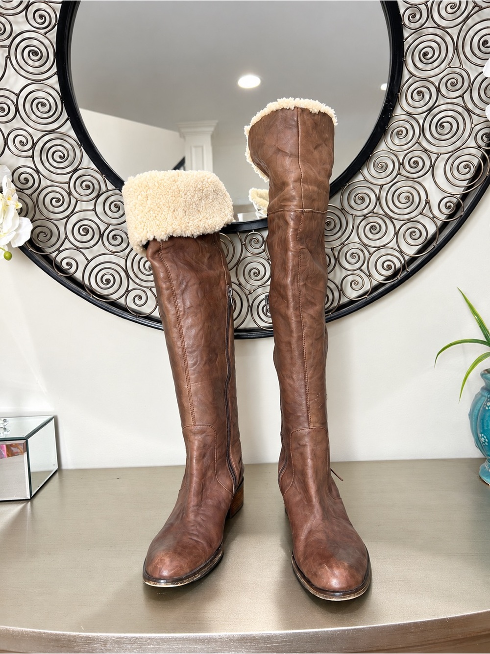 Sam Edelman Kara Boots 7.5 Brown Leather Tall Riding Knee High